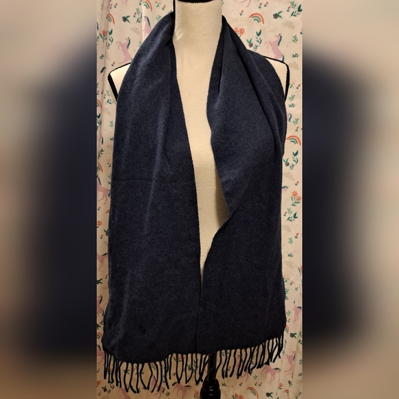 Vintage Polo Ralph Lauren Navy Wool Unisex Warm Winter Casual Scarf w/ Fringe - Picture 2 of 8